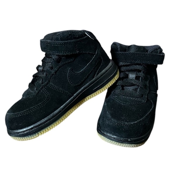 Nike Air Force 1 Mid LV8 859338 Black Suede Sneaker Athletic Shoes Toddler 8C - Picture 1 of 8